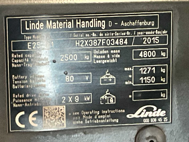 2015 linde h25-01 vorkheftruck - afbeelding 11 van  19