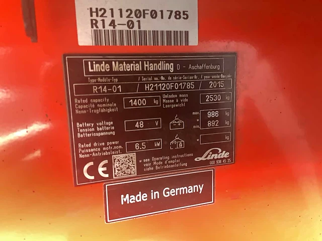 2015 linde r14-01 reach truck - afbeelding 14 van  21