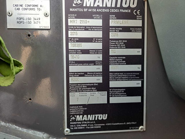 2015 manitou mrt 2150+ privilege verreiker - afbeelding 31 van  37