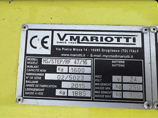 2015 mariotti ms/step/rf 47/16 elektrische palletwagen - afbeelding 16 van  23