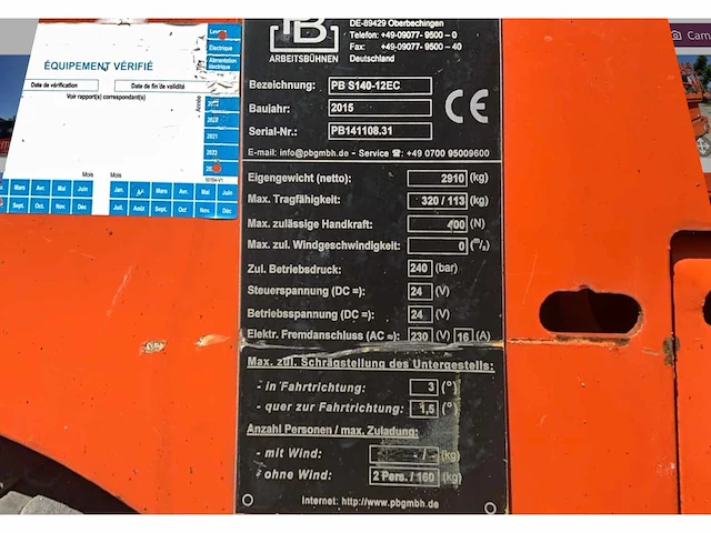 2015 pb lifttechnik pbs140-12ec hoogwerker - afbeelding 10 van  18