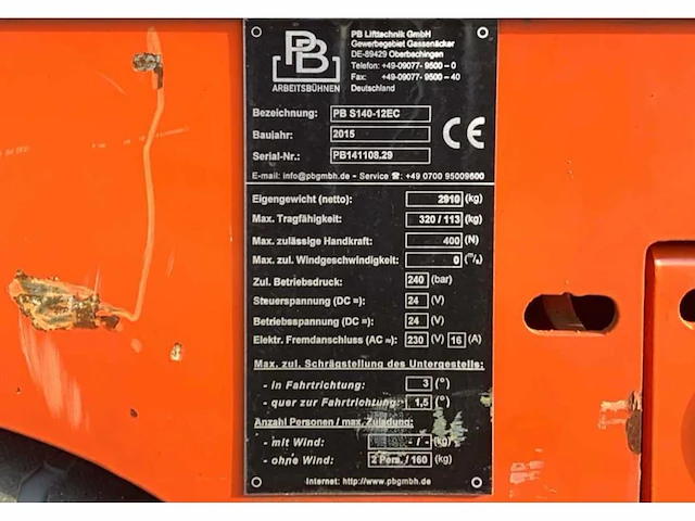 2015 pb lifttechnik pbs140-12ec hoogwerker - afbeelding 10 van  18