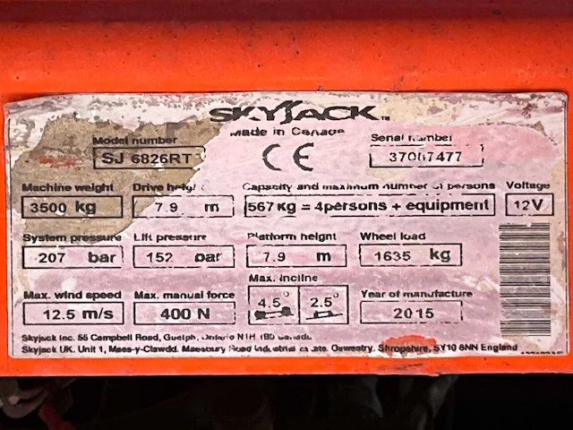 2015 skyjack sj 6826rt hoogwerker 4x4 - afbeelding 27 van  33