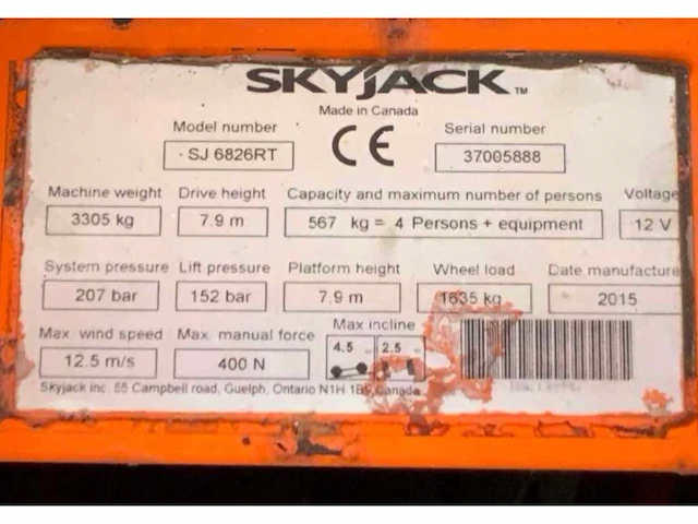 2015 skyjack sj 6826rt hoogwerker 4x4 - afbeelding 16 van  23
