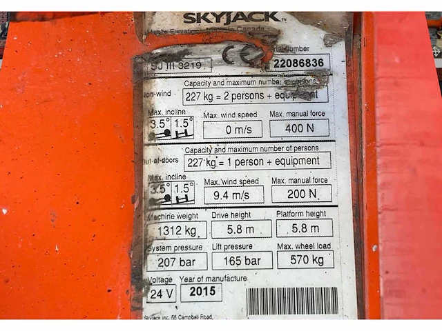2015 skyjack sj iii 3219 hoogwerker - afbeelding 18 van  25