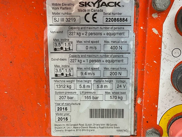 2015 skyjack sj iii 3219 hoogwerker - afbeelding 26 van  32