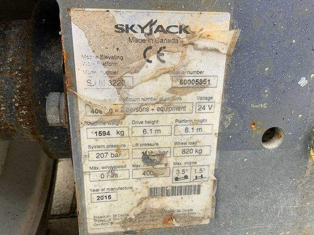 2015 skyjack sj iii 3220 hoogwerker - afbeelding 14 van  21