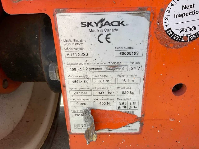 2015 skyjack sj iii 3220 hoogwerker - afbeelding 16 van  23
