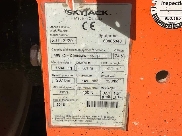 2015 skyjack sj iii 3220 hoogwerker - afbeelding 18 van  25