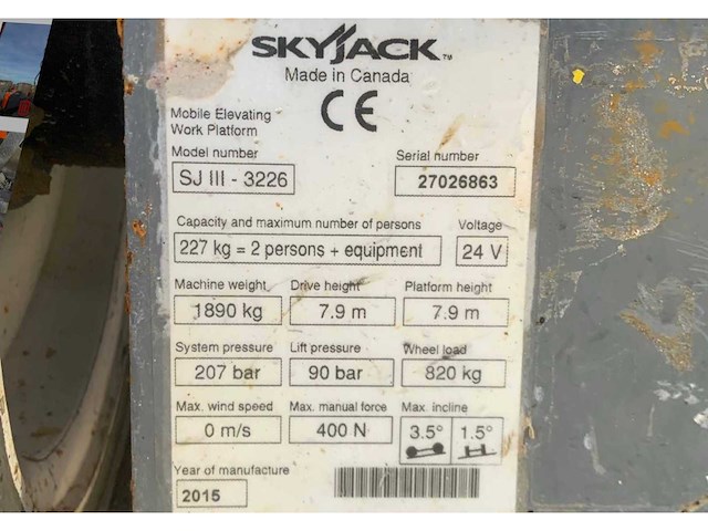 2015 skyjack sj iii 3226 hoogwerker - afbeelding 13 van  20
