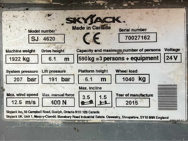 2015 skyjack sj iii 4620 hoogwerker - afbeelding 28 van  34