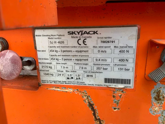 2015 skyjack sj iii 4626 hoogwerker - afbeelding 10 van  18