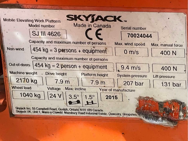 2015 skyjack sj iii 4626 hoogwerker - afbeelding 30 van  30