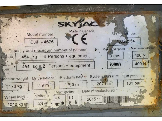 2015 skyjack sj iii 4626 hoogwerker - afbeelding 20 van  20