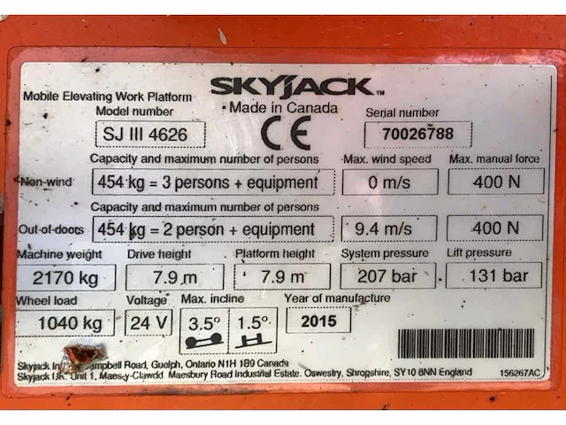 2015 skyjack sj iii 4626 hoogwerker - afbeelding 11 van  19