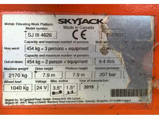 2015 skyjack sj iii 4626 hoogwerker - afbeelding 13 van  20