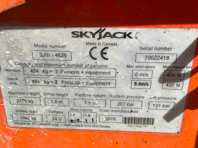 2015 skyjack sj iii 4626 hoogwerker - afbeelding 16 van  23