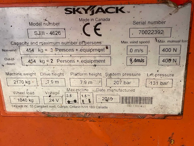 2015 skyjack sj iii 4626 hoogwerker - afbeelding 16 van  23
