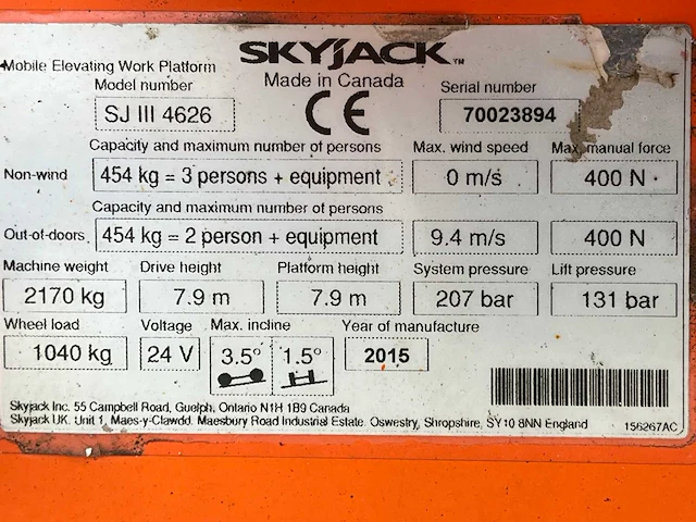 2015 skyjack sj iii 4626 hoogwerker - afbeelding 28 van  34