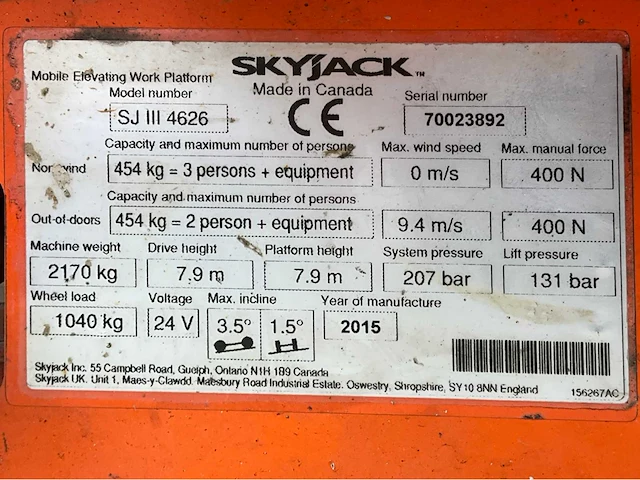2015 skyjack sj iii 4626 hoogwerker - afbeelding 27 van  33