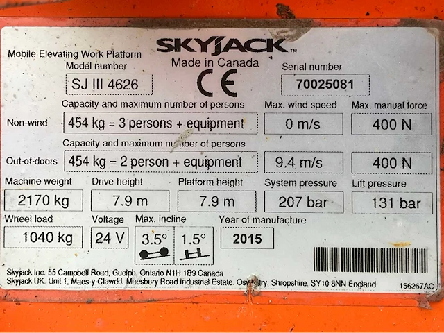 2015 skyjack sj iii 4626 hoogwerker - afbeelding 28 van  34