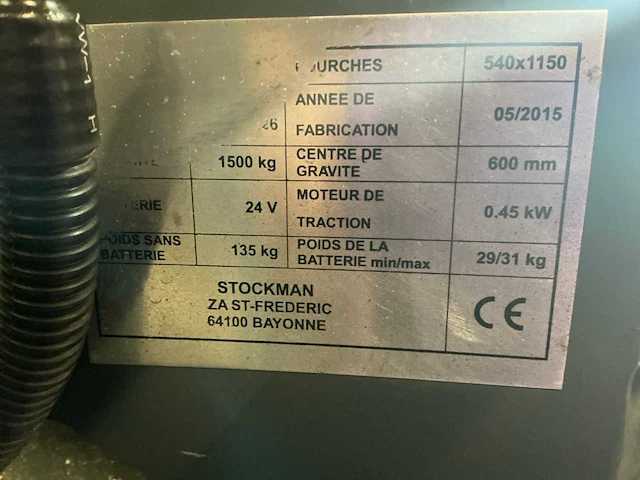 2015 stockman 1500 elektrische palletwagen - afbeelding 9 van  9