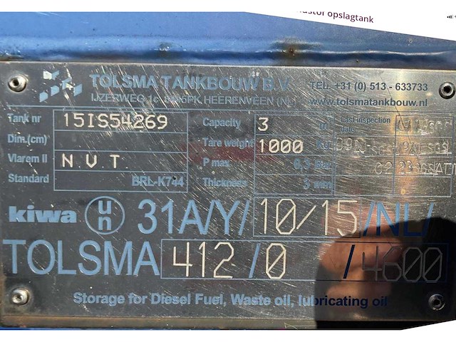 2015 tolsma 3m3 brandstof opslagtank - afbeelding 8 van  8