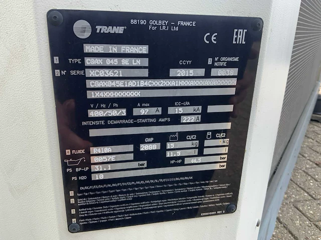2015 trane conquest cgax 045 se ln chiller - afbeelding 9 van  9
