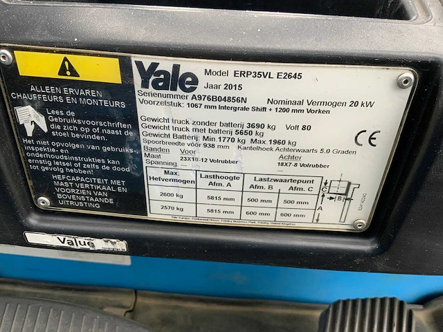 2015 yale erp35vl vorkheftruck - afbeelding 10 van  20