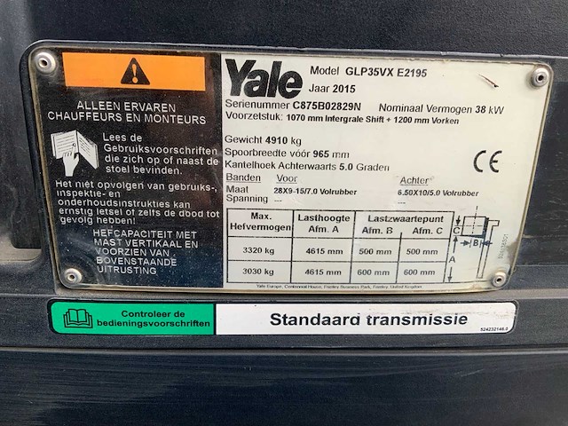 2015 yale glp35vx vorkheftruck - afbeelding 10 van  19