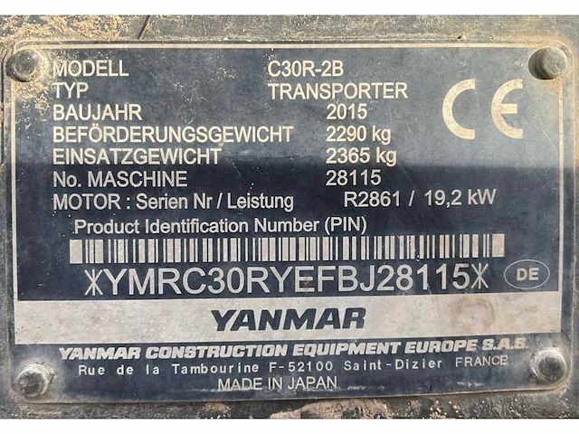 2015 yanmar c30r-2b rupsdumper - afbeelding 21 van  28