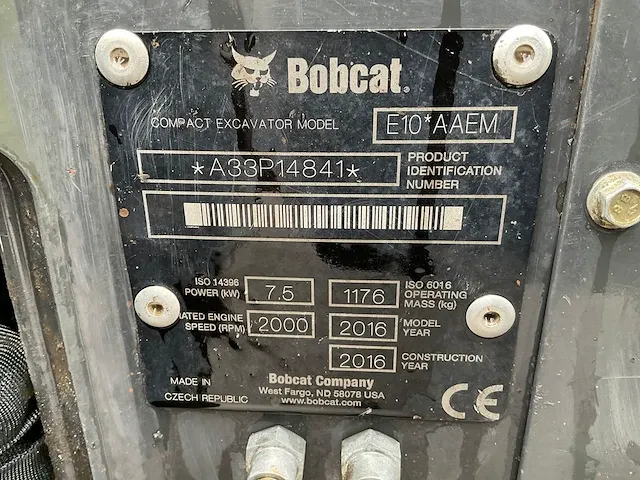 2016 bobcat e10 aaem minigraafmachine - afbeelding 7 van  15