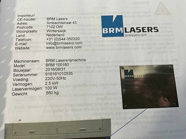 2016 brm lasers brm100160 lasersnijmachine - afbeelding 2 van  15