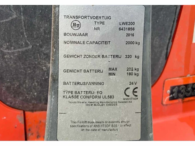 2016 bt lwe200 elektrische palletwagen - afbeelding 7 van  7