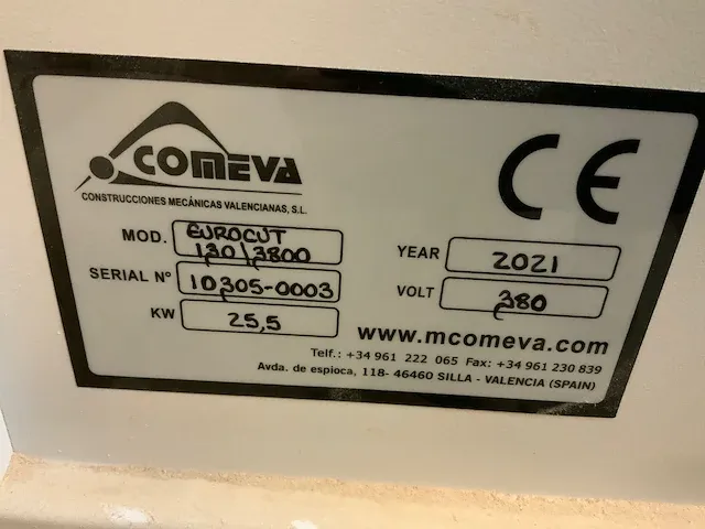 2016 comeva eurocut 130/3800 cnc platen opdeelzaagmachine - afbeelding 5 van  18