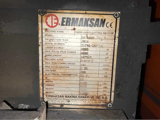 2016 ermaksan fibermak monentum gen-3 sm 4000 fiber lasersnijmachine - afbeelding 30 van  45
