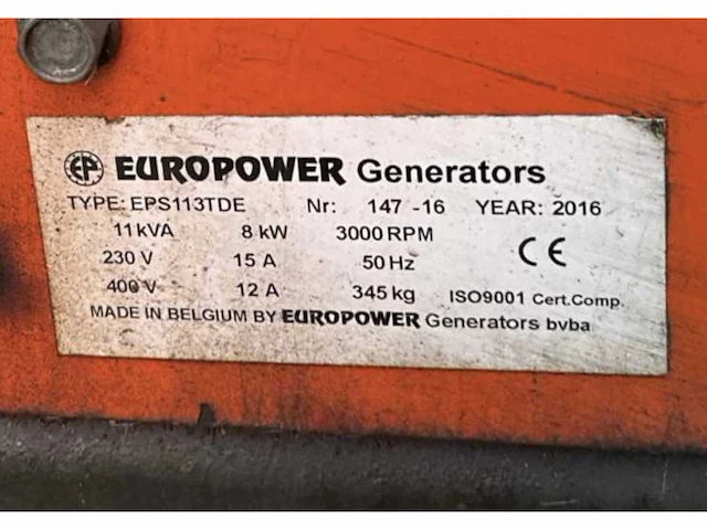 2016 europower generators eps113tde stroom aggregaat 11 kva - afbeelding 6 van  14