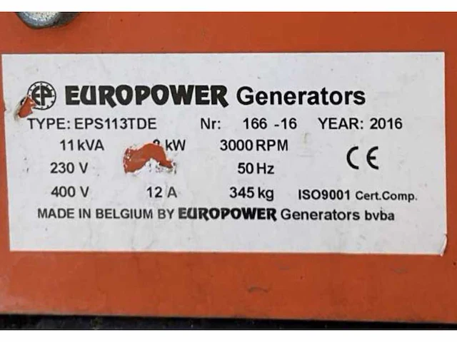 2016 europower generators eps113tde stroom aggregaat - afbeelding 3 van  11