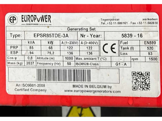 2016 europower generators epsr85 stroom aggregaat - afbeelding 10 van  18