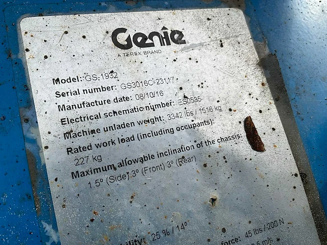 2016 genie gs-1932 hoogwerker - afbeelding 4 van  12