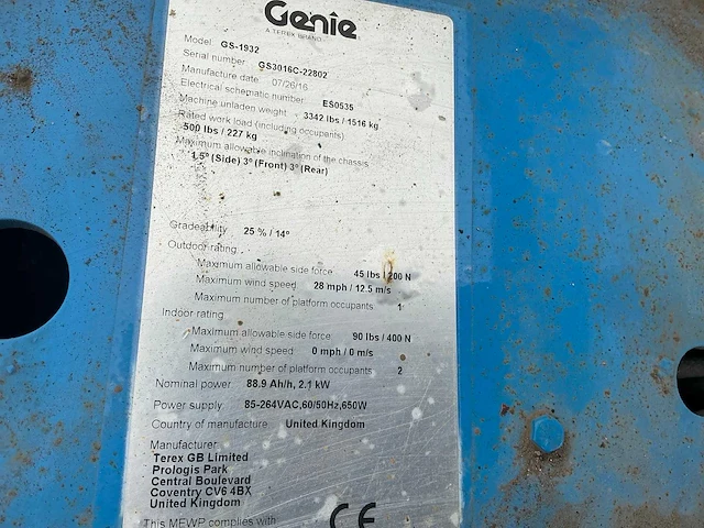 2016 genie gs-1932 hoogwerker - afbeelding 7 van  15
