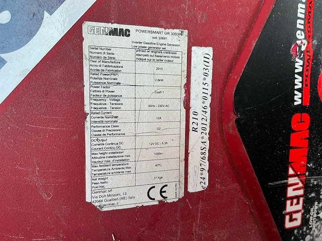 2016 genmac gr3000in stroomgenerator - afbeelding 2 van  10
