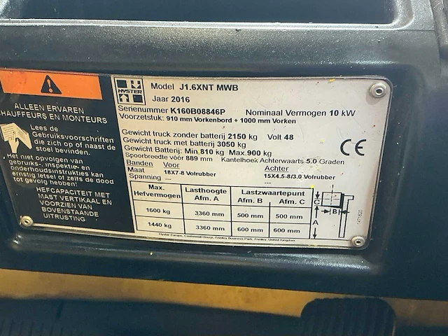 2016 hyster j16xntmwb vorkheftruck - afbeelding 7 van  15