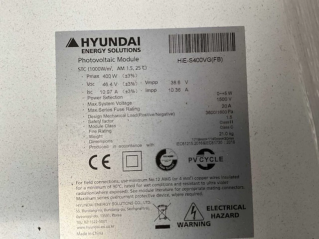 2016 hyundai hie-s400vg(fb) zonnepaneel (7x) - afbeelding 6 van  6