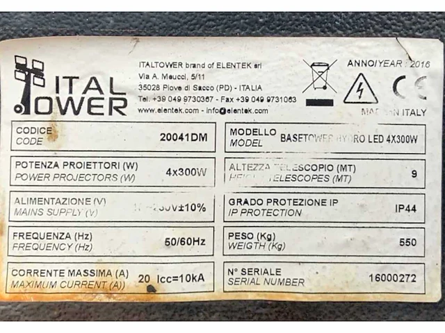 2016 ital tower basetower hydro led 4x300w stationaire lichtmast - afbeelding 14 van  14