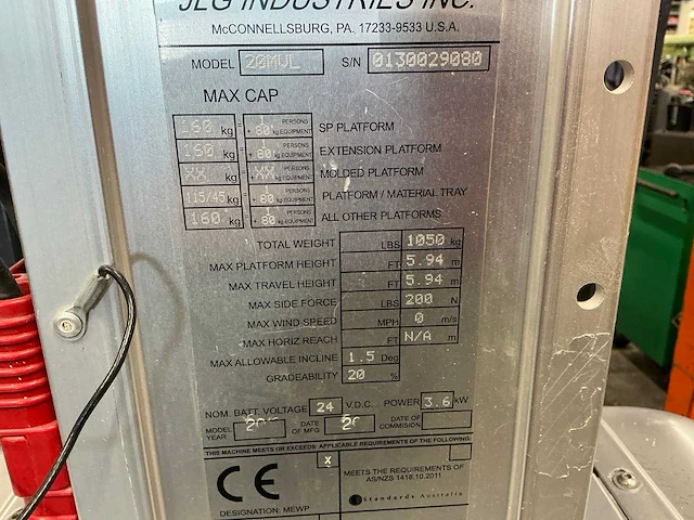 2016 jlg 20mlv hoogwerker - afbeelding 8 van  16