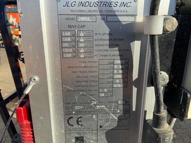 2016 jlg 20mvl hoogwerker / personenlift - afbeelding 9 van  9