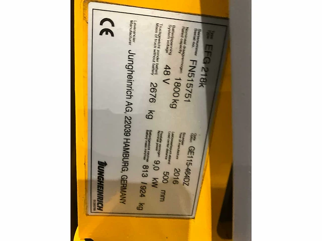 2016 jungheinrich efg 218k vorkheftruck - afbeelding 14 van  21