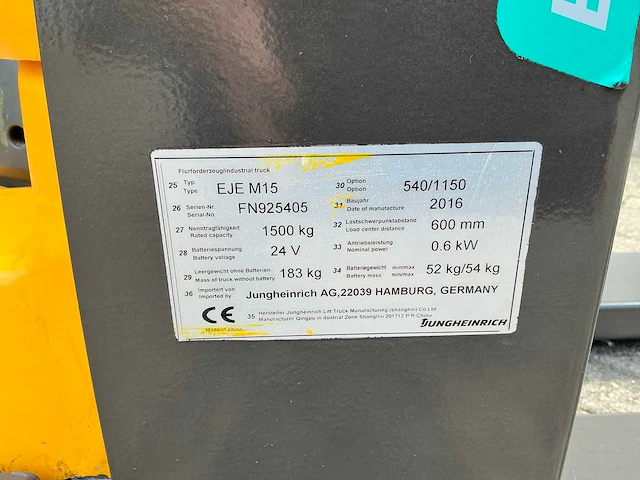 2016 jungheinrich eje m15 elektrische palletwagen - afbeelding 3 van  11