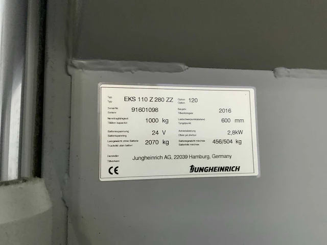2016 jungheinrich eks110z280zz orderpicker - afbeelding 10 van  22